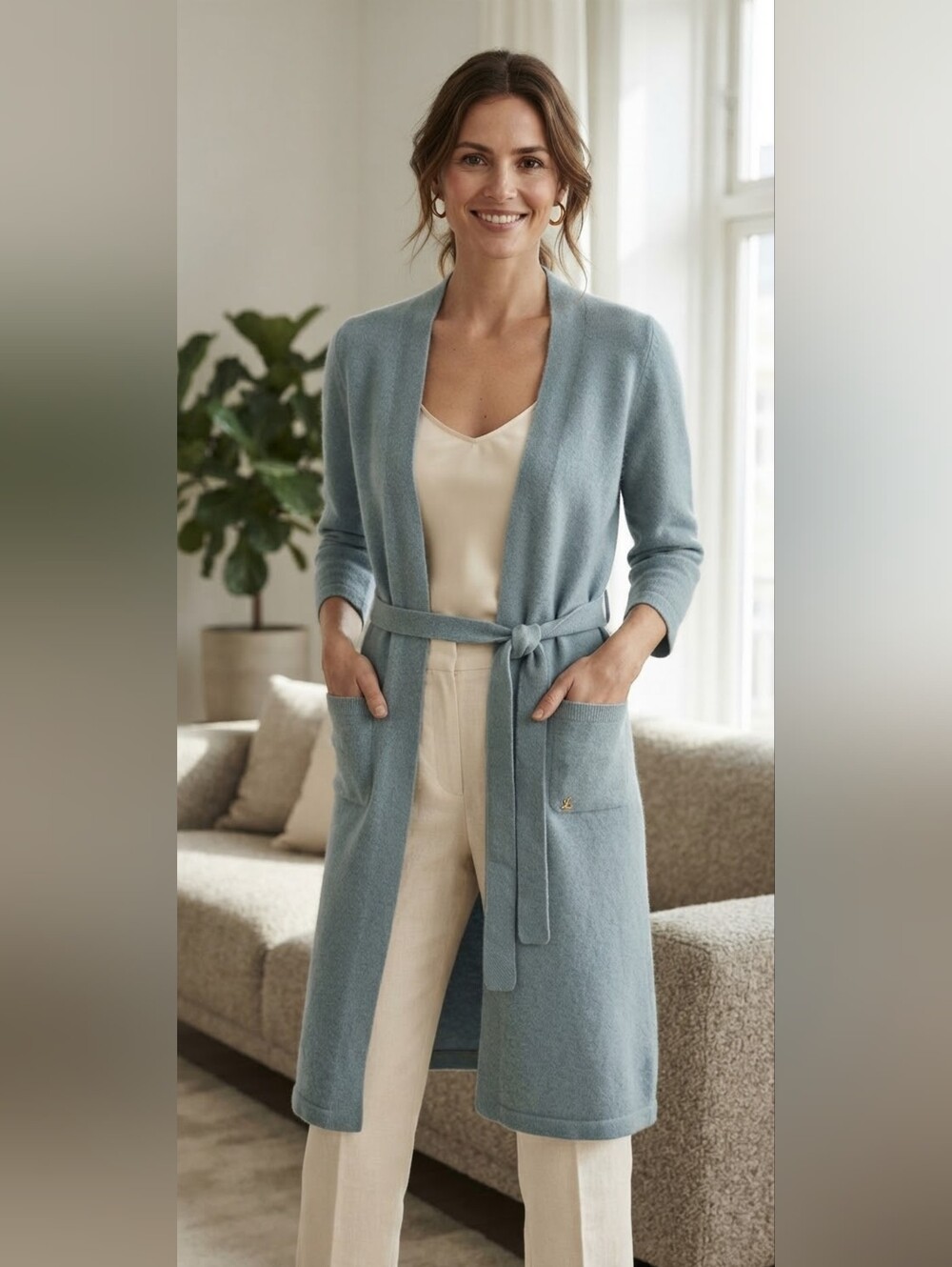 Lemonwood 100% Cashmere Long Duster Open Front Cardigan Women's Med | Canadian